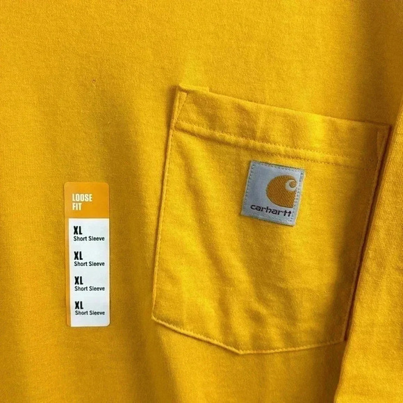 CARHARTT SHORT SLEEVES TEE HEAVYWEIGHT SZ XL LOOSE FIT YELLOW WITH POCKET NWT - Picture 2 of 5